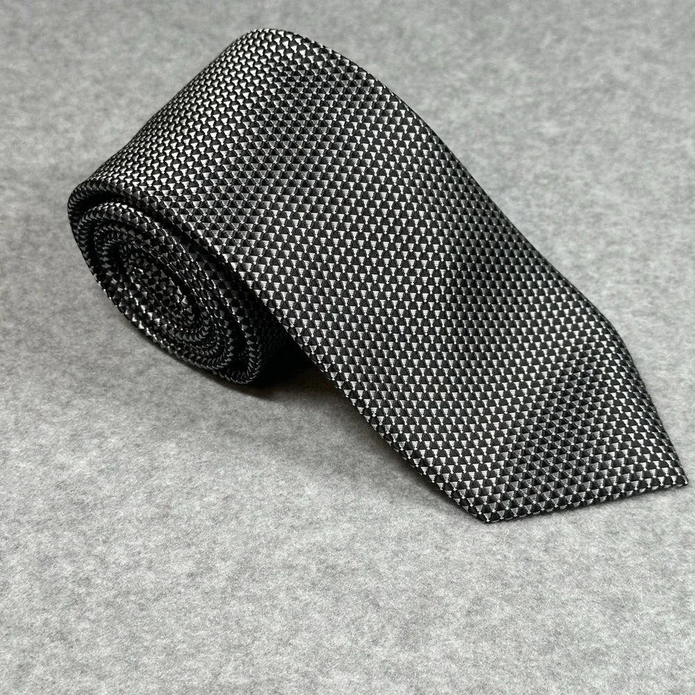 Jones New York Signature Black‎ Silver Geometric Tie Classic Mens 58x3.1in